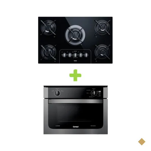 Combo Forno de Embutir Elétrico Consul 47L Prata e Cooktop 5 Bocas Consul…