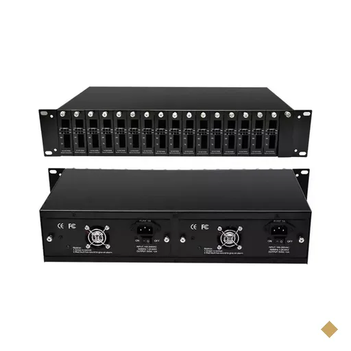 Rack Chassis 2U para conversor de mídia 14 Slots, 2 fontes bivolt 5v