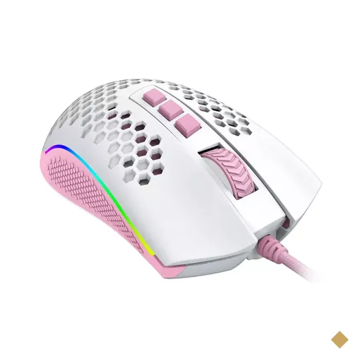 Mouse Redragon Gamer Storm Lollipop Óptico 12400dpi LED RGB USB - Branco/Rosa
