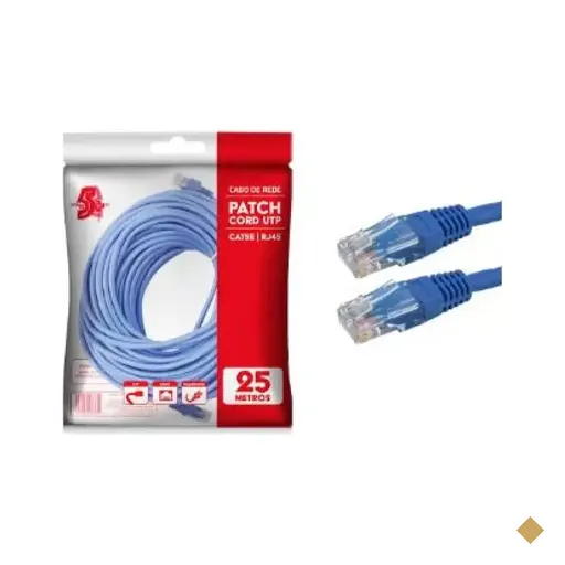 Cabo de Rede Patch Cord RJ-45 CAT5E 25m Azul - Chip Sce 5+
