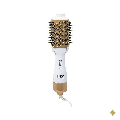Escova Secadora Lizz Pro Crush Íon com 1300W Branca e Dourada