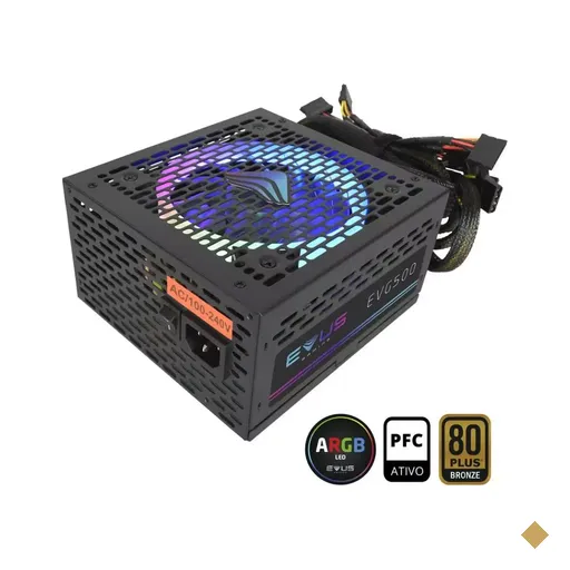 Fonte Evus 500W RGB ATX12V 2.x EVG500 80 PLUS Bronze