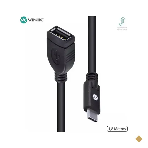 Cabo USB Tipo-C x Extensor USB Tipo-A Femea 2.0 1.8M - Vinik