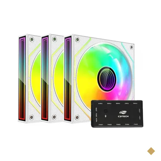 Kit Fan Cooler C3Tech F9-L650WHRGB 120mm LED aRGB c/ 3 Fans + Controladora +…
