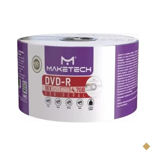 Disco DVD-R Virgem Maketech 16X 120min 50 unidades
