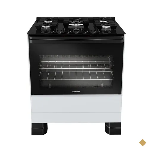 Fogão a Gás 5 Bocas Mueller, Bivolt, Mesa de Vidro, Branco - MFV5BF