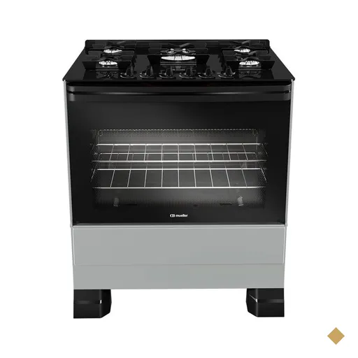 Fogão a Gás 5 Bocas Mueller, Titânio, Mesa de Vidro, Bivolt - MFV5BF