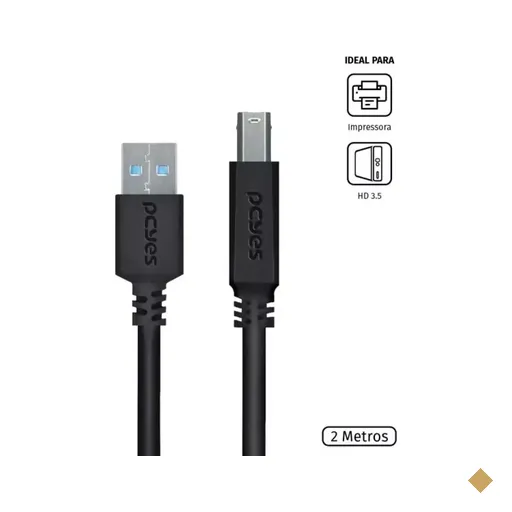 Cabo para Impressora e HD Externo 2m USB 3.0 Tipo-A (M) x USB 3.0 Tipo-B (M)	