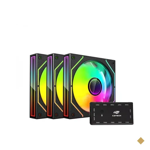 Kit Fan com 3 Unidades e Hub C3Tech ARGB 120mm F9