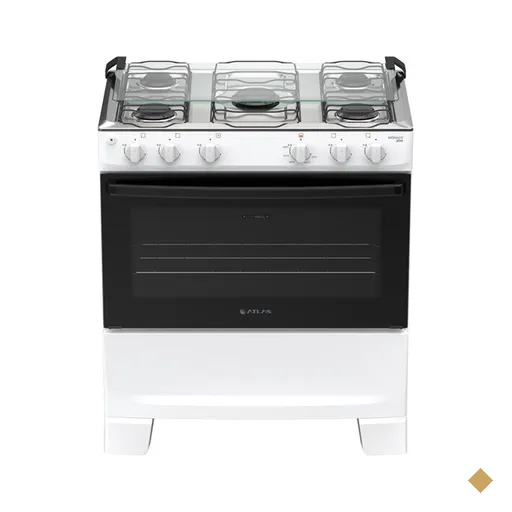 Fogão 5 Bocas Atlas Mônaco Plus, Mesa Inox, Bivolt, Branco