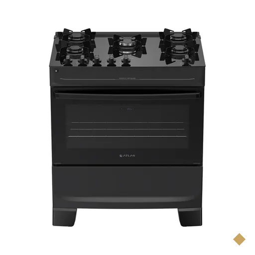 Fogão 5 Bocas Atlas Mônaco Top Glass, Mesa de Vidro, Bivolt, Preto
