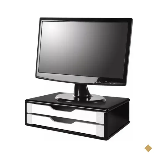 Suporte Para Monitor Com 2 Gavetas Brancas em MDF Black Piano - Souza