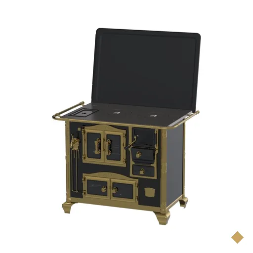 Fogao A Lenha N 2 Princess Preto Gold Com Tampa Saída Direita ou Esquerda