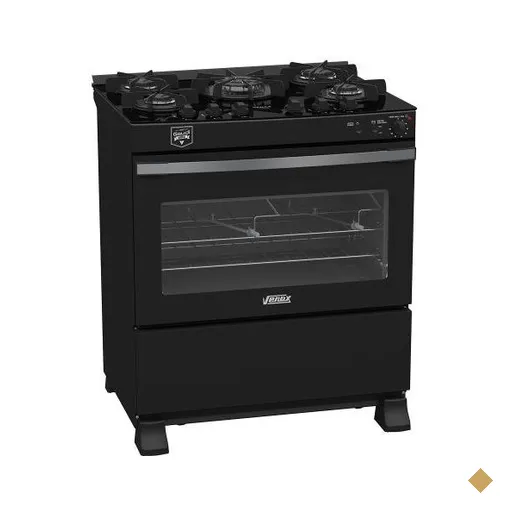 Fogao 5 Bocas Venax Gaudi Vetro Vitreo Preto Fosco Gas GLP