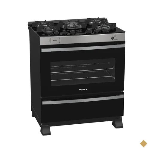 Fogão 5 Bocas Venax Maxi Vitreo Inox Gás GLP