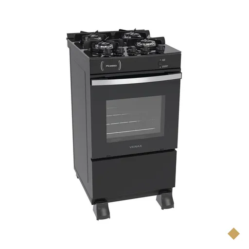Fogão 4 Bocas Venax Picasso Vitreo Preto Fosco Gás GLP