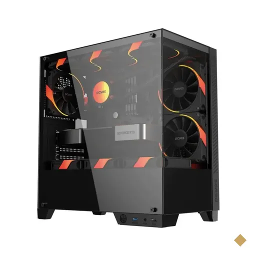 Gabinete PCYES Forcefield TWR Black Vulcan, Frente e Lateral em Vidro…