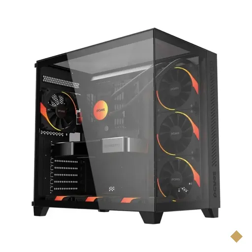 Gabinete PCYES Forcefield Max Black Vulcan, Frente e Lateral em Vidro Temperado…