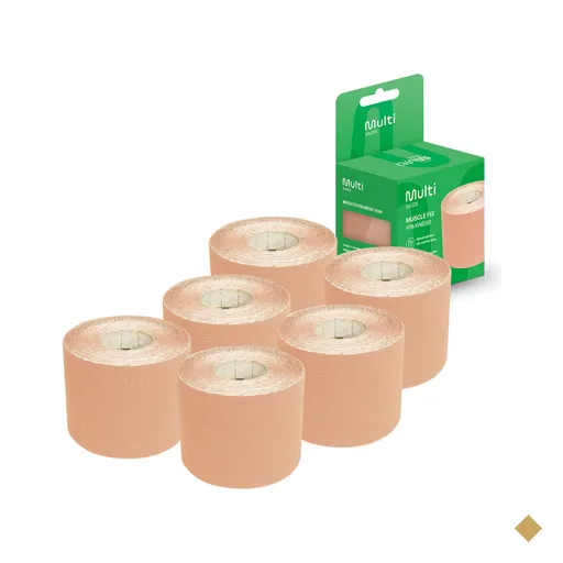Kit 6 Fitas Kinésio Muscle Fix 5x500cm Bege Multi Saúde - HC041K