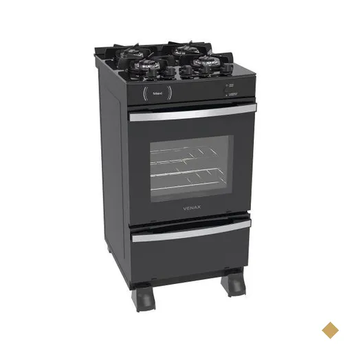 Fogão 4 Bocas Venax Maxi Vitreo Preto Fosco Gás GLP