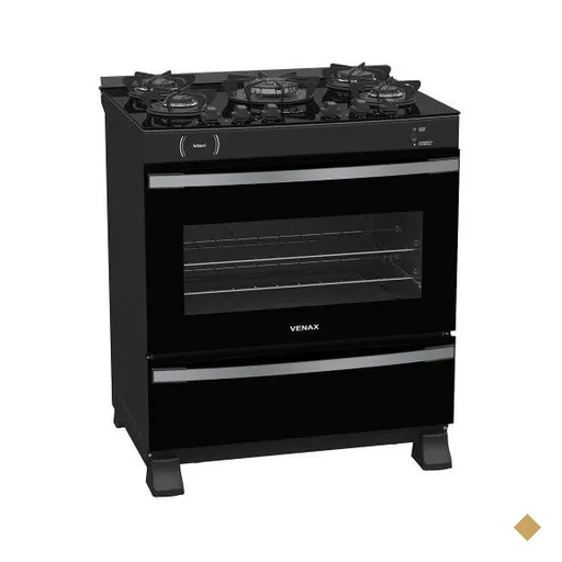 Fogão 5 Bocas Venax Maxi Vitreo Preto Fosco Gás GLP