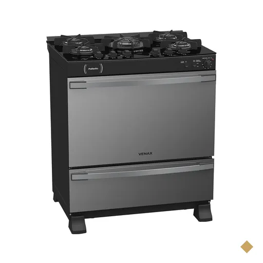 Fogao 5 Bocas Venax Palladio Vitreo Preto Fosco Gas GLP