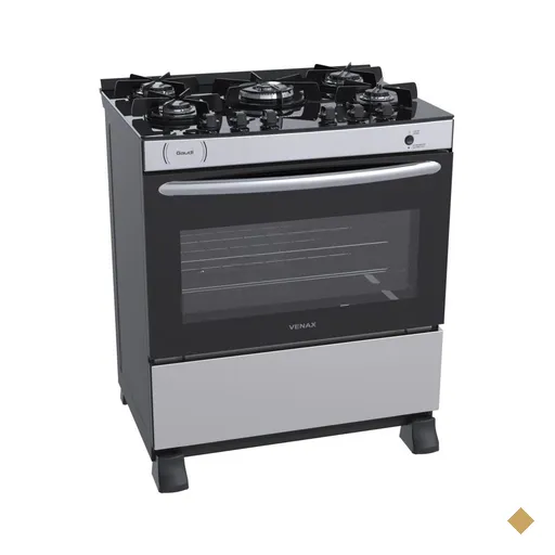 Fogao 5 Bocas Venax Gaudi Vitreo Inox Gas GLP
