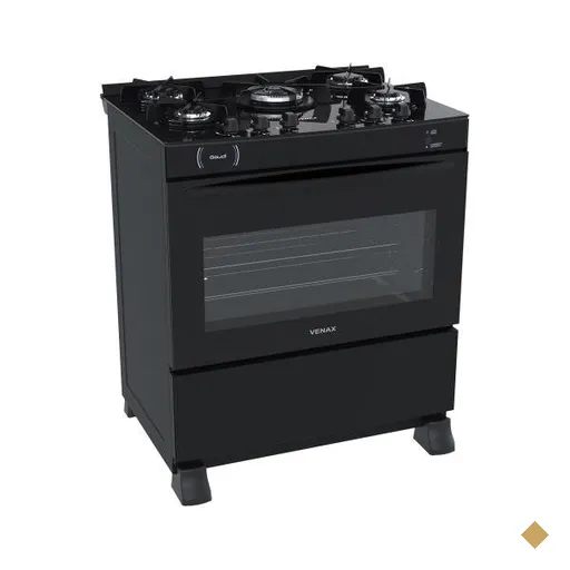 Fogao 5 Bocas Venax Gaudi Vitreo Preto Fosco Gas GLP