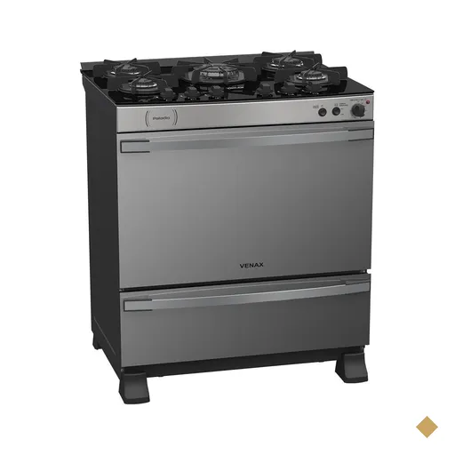 Fogao 5 Bocas Venax Palladio Vitreo Inox Gas GLP