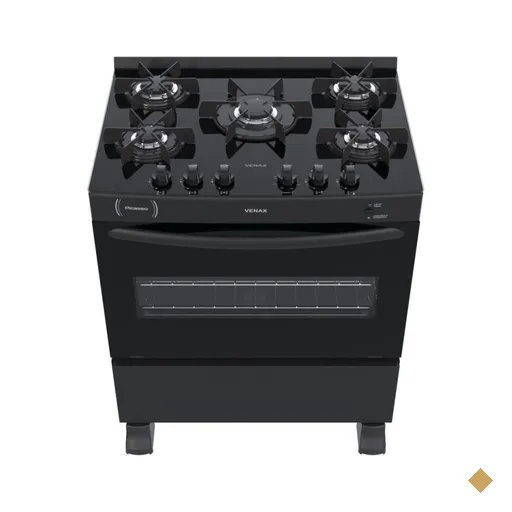Fogão 5 Bocas Venax Picasso Vitreo Preto Fosco Gás GLP
