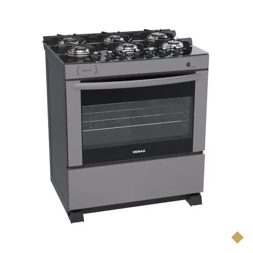 Fogao 6 Bocas Venax Delplus Vitreo Bl Grafite Gas GLP