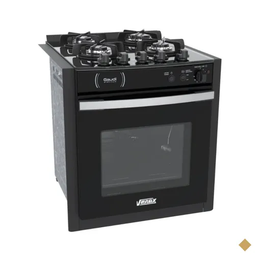 Fogao de Embutir 4 Bocas Venax Gaudi Platinum Vitreo Preto Gas GLP