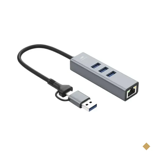 HUB C3Tech USB/USB-C para 3 Portas USB 3.0 Tipo-A e RJ-45 Barra Cinza