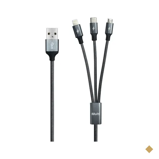 Cabo 3 em 1 em Nylon 1.2M Cinza Multi - WI501