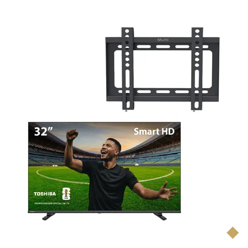 Smart TV DLED 32" HD Wi-Fi Toshiba + Suporte Fixo para TV de 13" a 42" Multi -…
