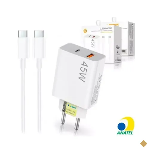 Carregador Universal c/ cabo USB Tipo-C, 2 portas (USB A + C), 45W - Lehmox