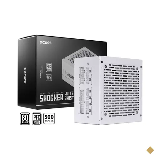 Fonte PCYES 500W Shocker White Ghost, Full Modular, PFC Ativo, ATX12V v2.3…