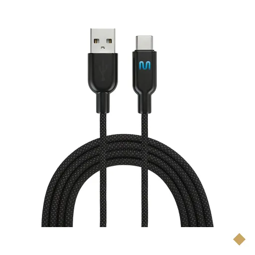 Cabo USB Tipo C em Nylon 1.2M Preto com Led Multi - WI500