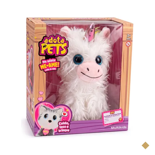 Pelúcia Adota Pets Floquinho Unicórnio Branco com Acessórios e Certificado…