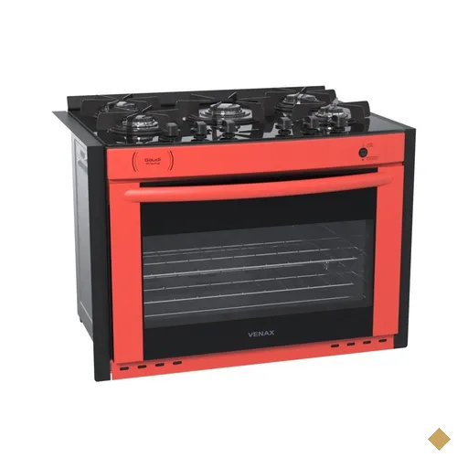 Fogao a Gas de Embutir 5 Bocas Venax Gaudi Prisma Vitreo Vermelho