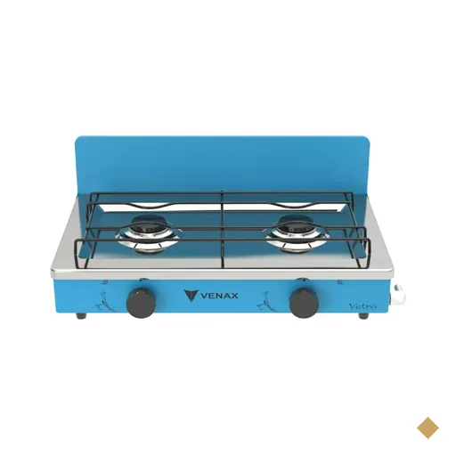 Fogao a Gas Portatil 2 Bocas Venax Flamalar Vetro Azul