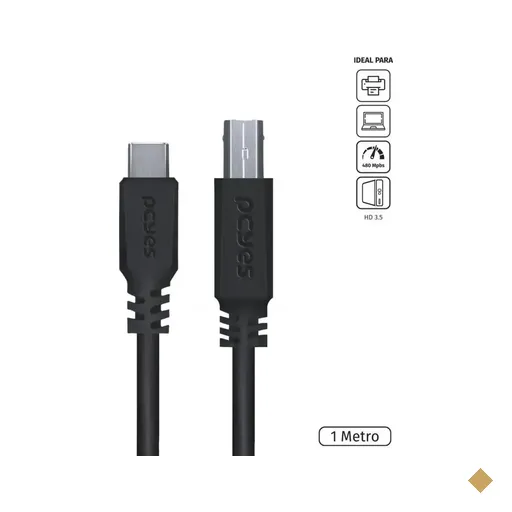 Cabo USB Tipo C (M) x USB B 2.0 (M) 1m para Impressora