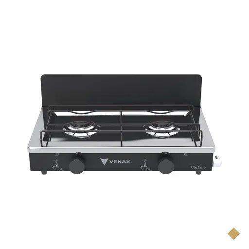 Fogao a Gas Portatil 2 Bocas Venax Flamalar Vetro Preto
