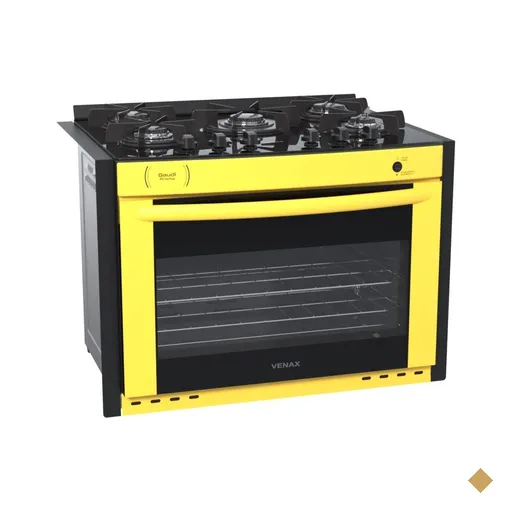 Fogao a Gas de Embutir 5 Bocas Venax Gaudi Prisma Vitreo Amarelo