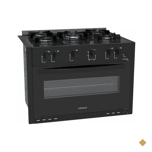 Fogao de Embutir 5 Bocas Venax Picasso Line Preto Fosco Gas Glp