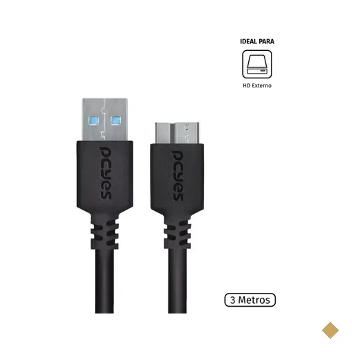 Cabo USB 3.0 Tipo-A (M) x Micro USB Tipo-B 3.0 (M) 3m (Cabo para HD Externo) -…