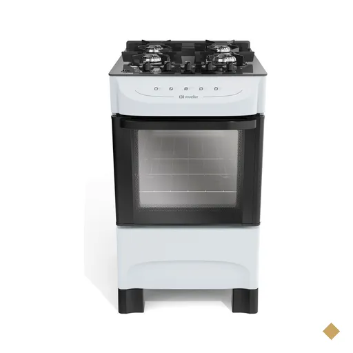 Fogão Mueller branco 4 Bocas com mesa de vidro e acendimento MFV4BB