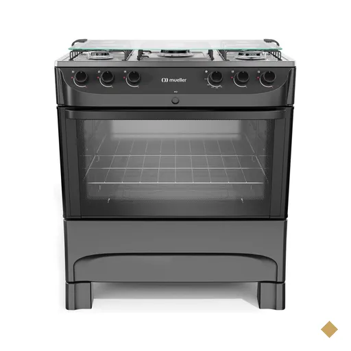 Fogão Mueller 5 bocas Preto fosco com mesa de inox e acendimento MFI5BB