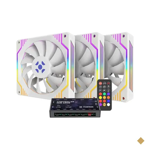 Kit Fan Fortrek Frosty ARGB 3x 120mm, Branco com Controladora