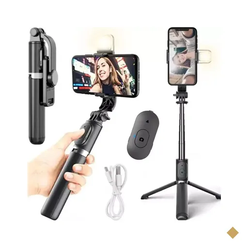 Tripé Bastão Selfie Luz Led Suporte Celular iPhone Filmagem